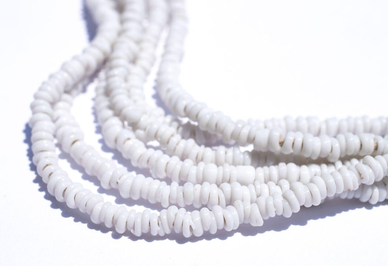The Bead Chest White 4mm Glass Heishi Beads - 23" Strand of Indonesian Java Spacer Beads for Crafts & Jewelry Making